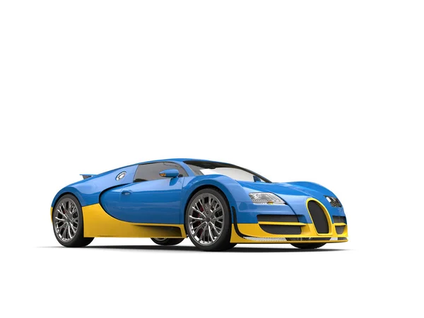 Carro de esportes moderno azul brilhante - detalhes amarelos — Fotografia de Stock