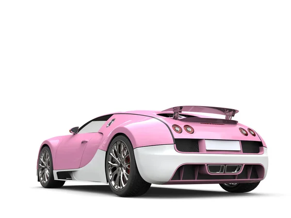 Flamingo pink modern super sports car with white details - tail view — Stock Photo, Image