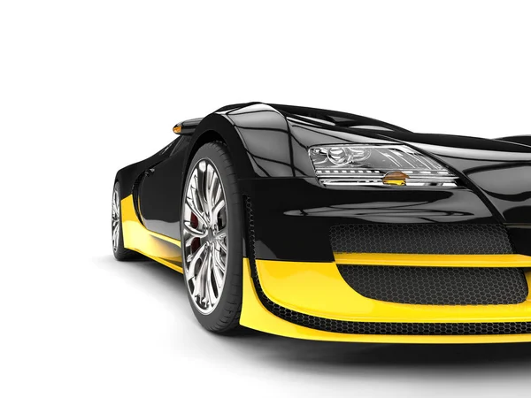 Schwarz-gelber moderner Supersportwagen - Nahaufnahme mit Scheinwerfern — Stockfoto