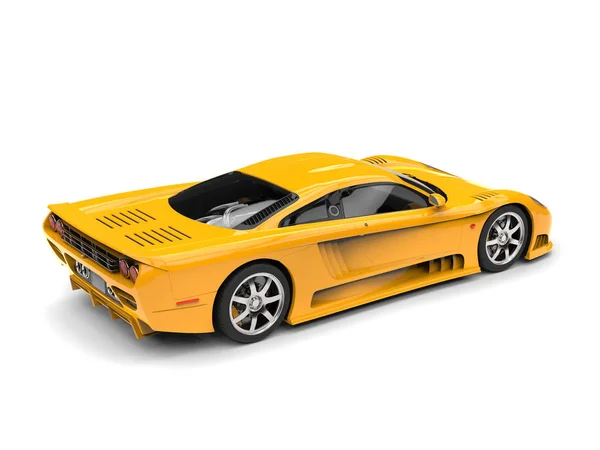 Carro de corrida super moderno amarelo bonito - visão traseira superior — Fotografia de Stock