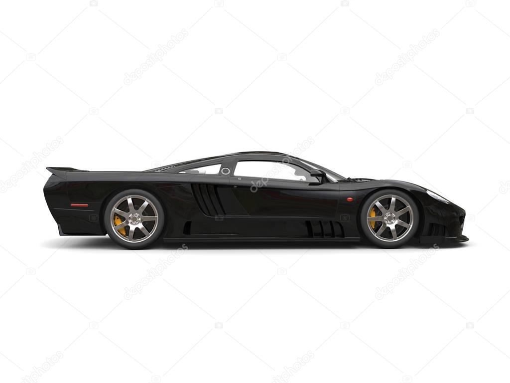 Midnight black modern super sports car - side view