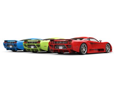 Kırmızı, yeşil ve mavi konsept süper spor otomobiller - kuyruk görünümü