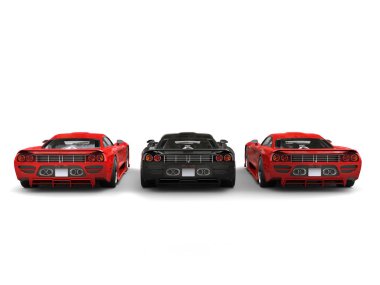 Kırmızı ve siyah süper yarış arabaları - arkadan görünüm