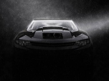 Jet siyah modern kas araba - noir tarzı ön görünüm portre vurdu