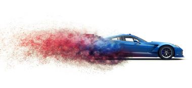 Aşırı modern mavi süper araba - parçacık disintegration etkisi