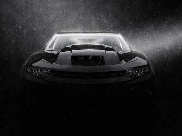 Jet siyah modern kas araba - noir tarzı ön görünüm portre vurdu