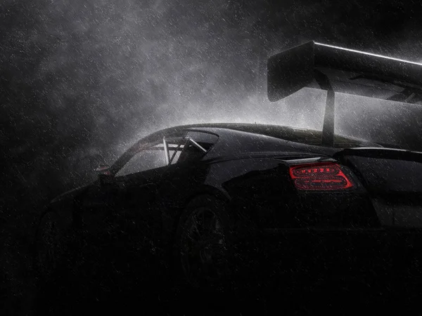 Superbe super voiture de course noire sous la pluie — Photo