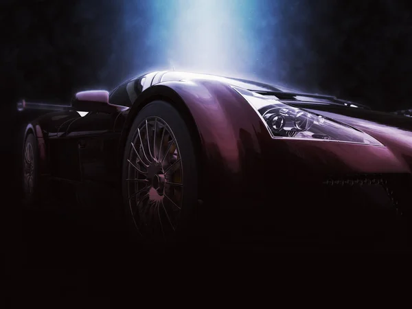 Metallic red racing supercar - epic lighting shot — Stock Photo, Image