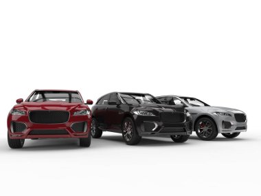 Kırmızı, siyah ve beyaz modern SUV