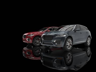 Serin modern derin kül mavi ve koyu kırmızı SUV