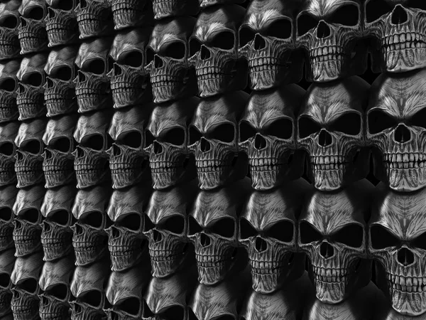 Volledig donkere zware metalen wand van schedels — Stockfoto
