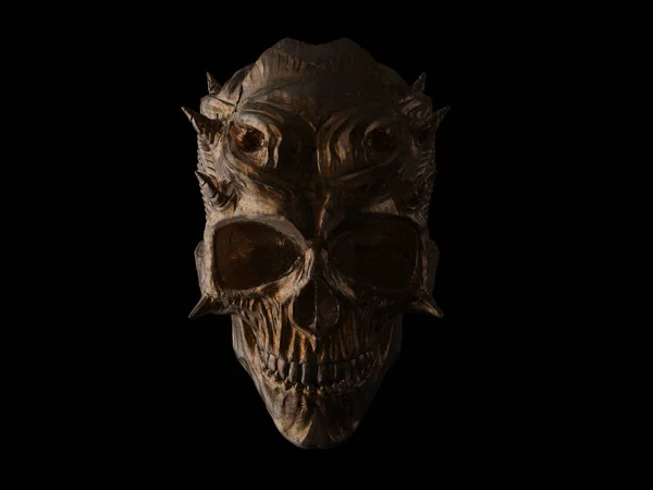 Mörk brons behornade demon skallen — Stockfoto