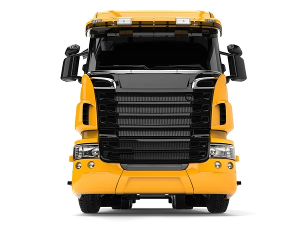 Yellow modern heavy transport truck - front view — Stock Photo, Image