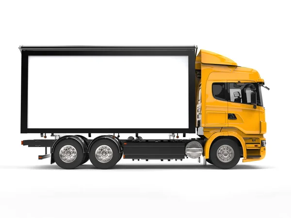 Gele moderne zwaar transport truck - zijaanzicht — Stockfoto