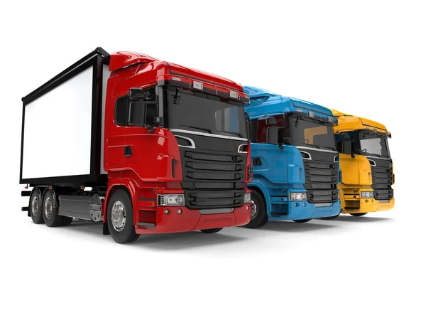 Κόκκινο, μπλε και κίτρινο σύγχρονες μεταφορές φορτηγών — Φωτογραφία Αρχείου