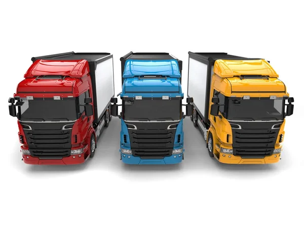 빨간색, 파란색 및 노란색 현대 수송 트럭-전면 보기 — 스톡 사진