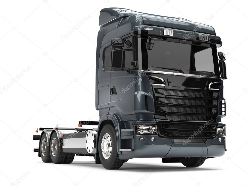 Modern dark gray blue heavy transport truck without a trailer