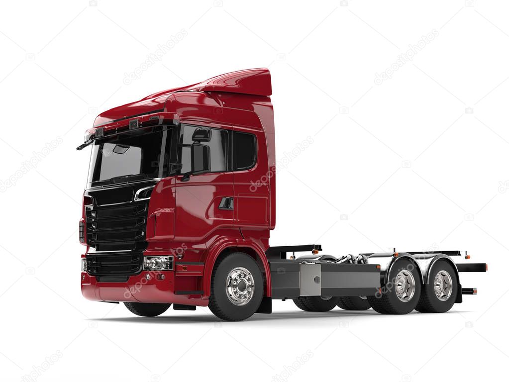 Modern dark red heavy transport truck without a trailer