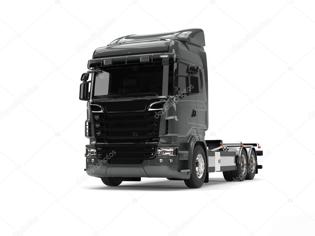 Modern metallic dark gray heavy transport truck without a trailer