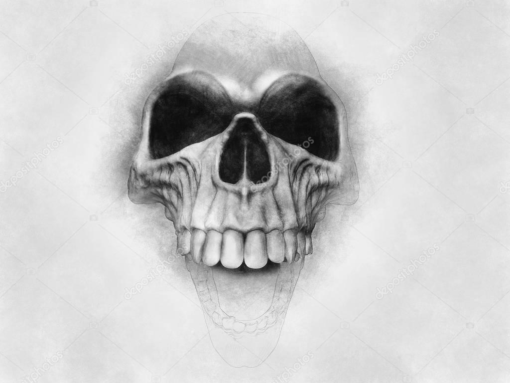 Crazy teeth skull drawing