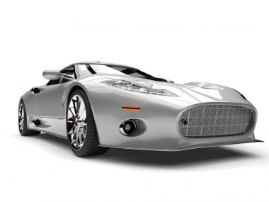 Modern gümüş süper spor araba - düşük açılı portre vurdu