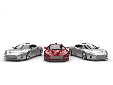 Güzel modern gümüş ve kırmızı spor arabalar süper