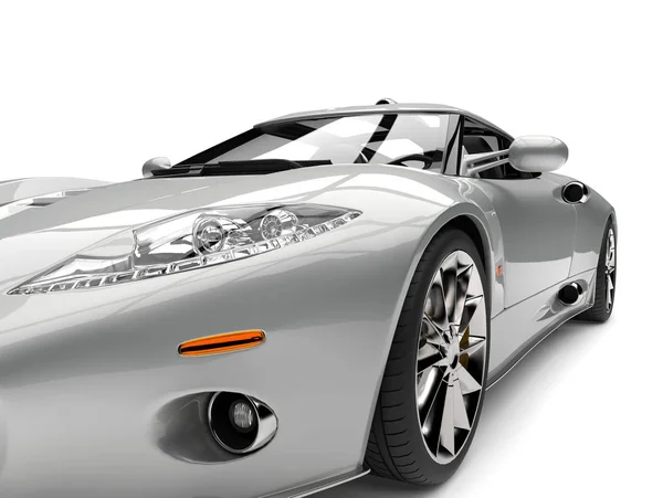 Nowoczesny srebrny super sportowy samochód - reflektor strzelać skrajny zbliżenie — Zdjęcie stockowe