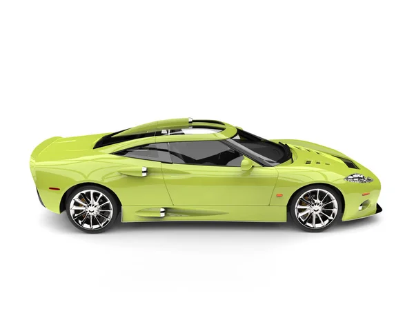 Fluorescerend groen moderne super sportwagen - zijaanzicht — Stockfoto