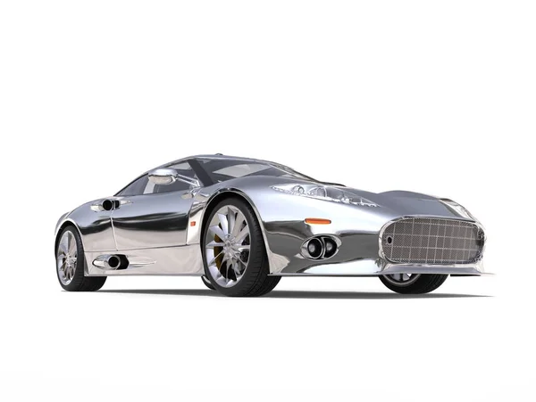 Fényes ezüst félelmetes super sportkocsi - alacsony szög lövés — Stock Fotó