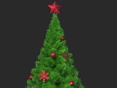 Güzel kırmızı süslemeleri ile Noel ağacı üst