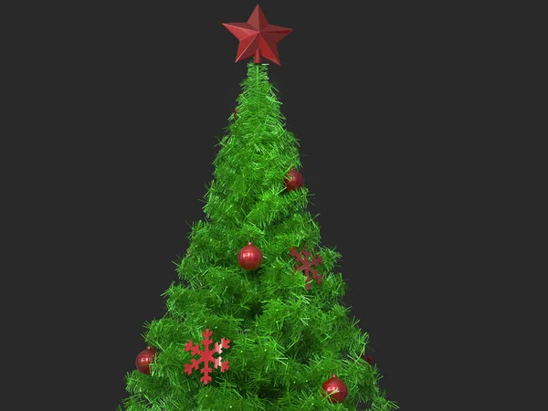 Christmas tree top with red decorations — Stock Photo, Image