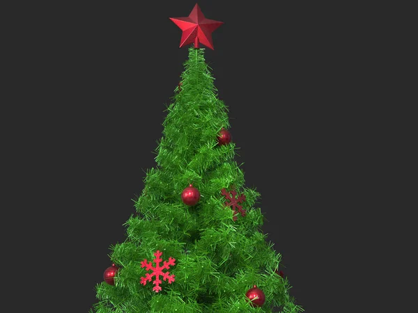 Topo de árvore de Natal com belas decorações vermelhas — Fotografia de Stock