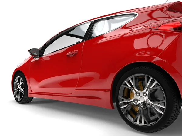Amazing red modern electric car - rear wheel and door closeup shot — Stock Photo, Image