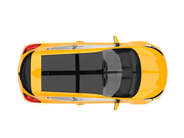 Bright sun yellow modern electric car - top down view — Stock Photo, Image