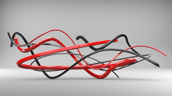 Swirls czarny i czerwony i wstążkami - strzał studio — Zdjęcie stockowe