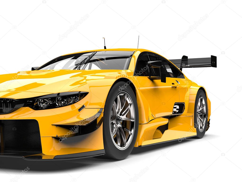 Cadmium yellow modern super car - extreme closeup shot
