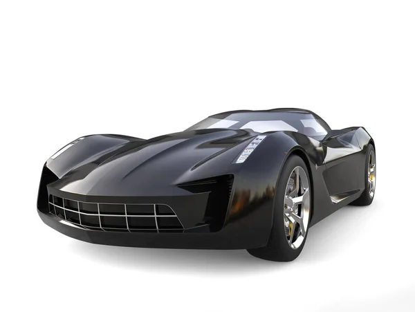 Neuer schwarzer, moderner Konzeptsportwagen - Nahaufnahme von vorne — Stockfoto