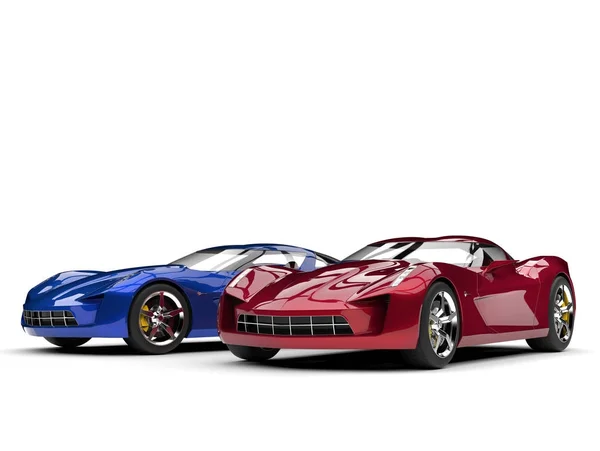 Metálico azul y rojo super coches deportivos concepto — Foto de Stock