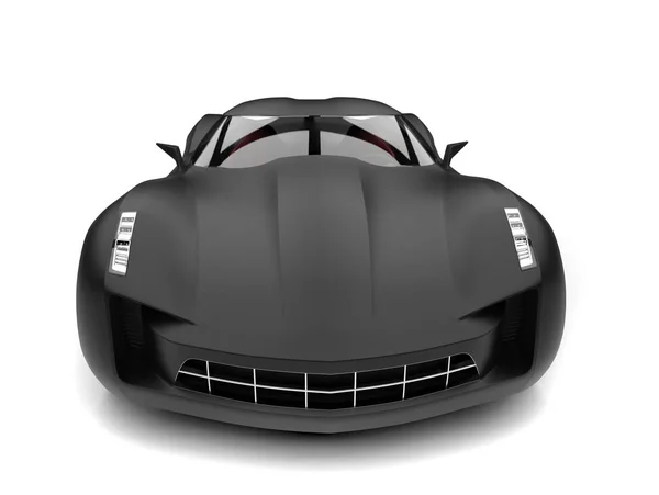 Matte preto moderno super esporte conceito carro - vista frontal tiro extremo close-up — Fotografia de Stock