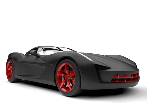 Matte черный супер спортивный концепт-кар с красными деталями — стоковое фото
