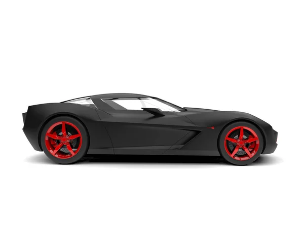 Preto fosco carro conceito super esportes com jantes vermelhas e detalhes — Fotografia de Stock
