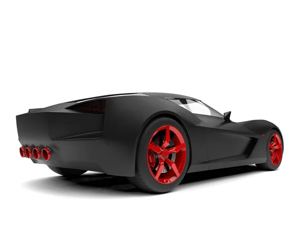 매트 블랙 슈퍼 스포츠 개념 차 빨간 테두리와 세부 사항-다시 보기 — 스톡 사진