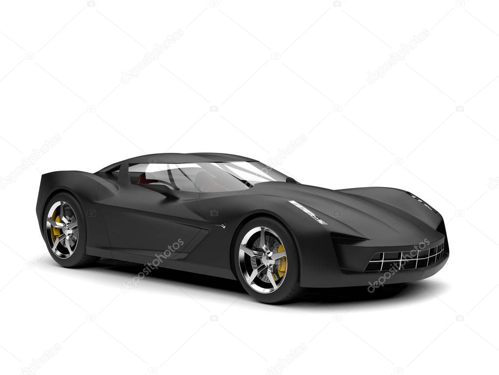 Matte black modern super sports concept car - beauty shot