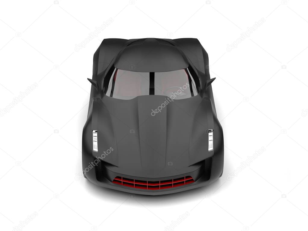 Matte black super sports concept car with red details - top down view