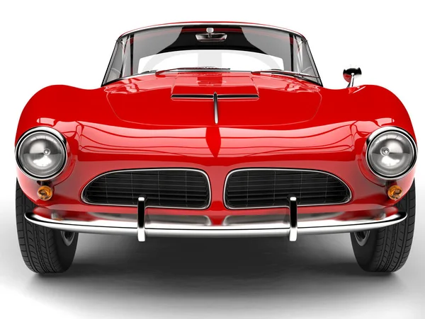 Fire red vintage sports car - front view extreme closeup shot — Stock Photo, Image