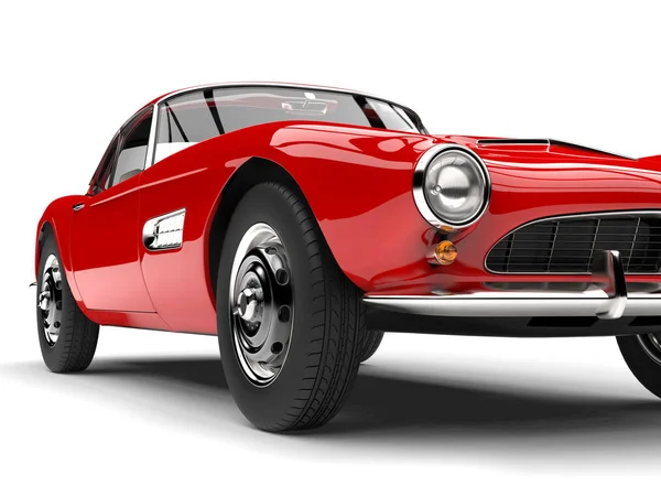 Brand röd vintage sportbil - framhjul närbild skott — Stockfoto