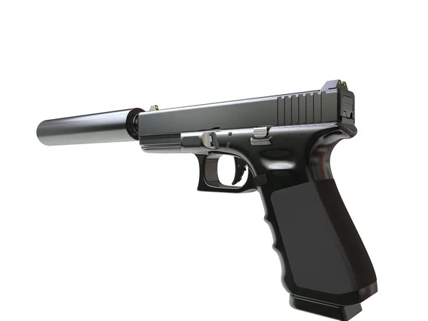 Semi Automatyczny Nowoczesne Taktyczne Pistolet Tłumikiem Hand Grip Widok — Zdjęcie stockowe