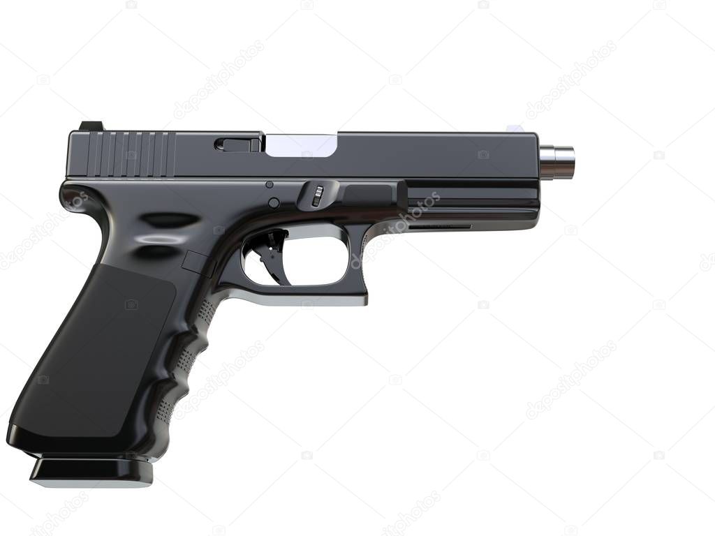 Black modern semi automatic handgun - side view