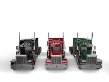 Siyah, kırmızı ve yeşil klasik 18 wheeler kamyon römork - görünüm üst olmadan