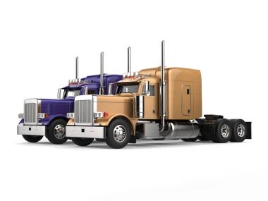 Purple and gold big semi - trailer trucks - side by side clipart